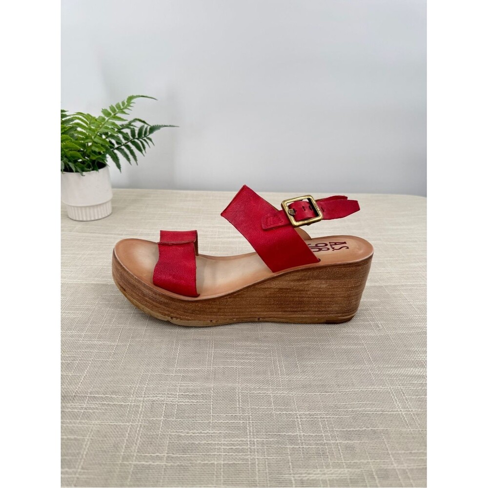 Sundance Red Leather Platform Sandals Ankle Strap Wedge Size 40 9 - 9.5